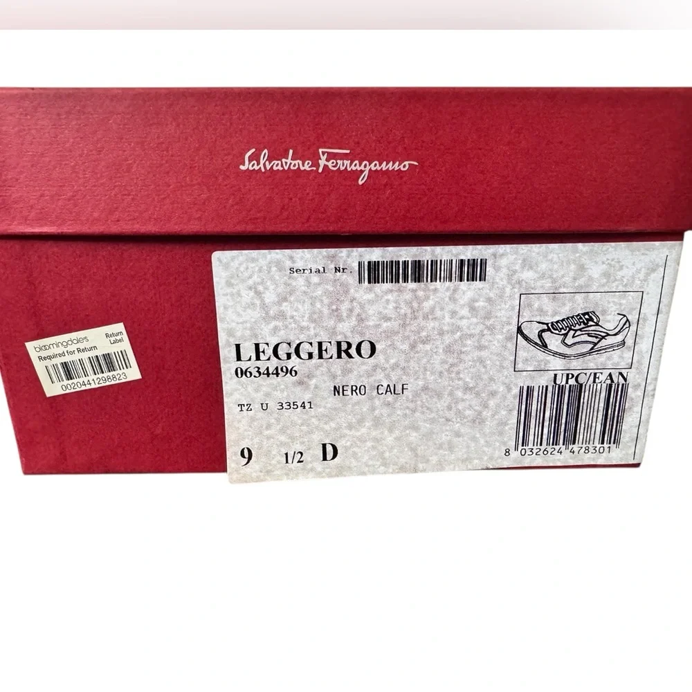 Salvatore Ferragamo Leggero Black Leather Sneakers Size 9.5 D